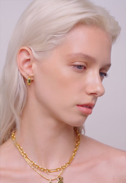 Wide Hex Huggies In Gold