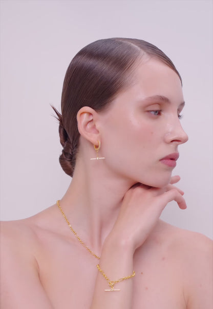 T-Bar Crystal Pavé Hoops In Gold