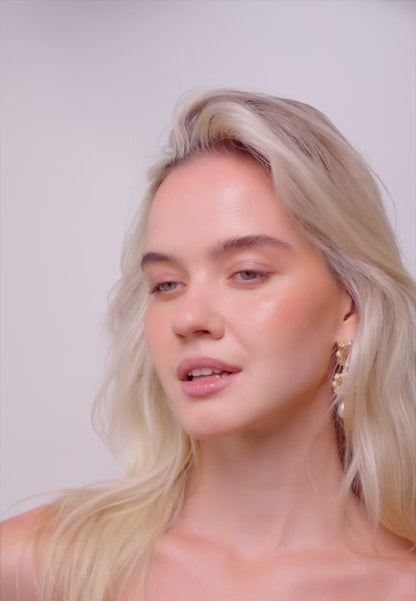 Icons Pearl Studded Crystal Drop Earrings In Gold