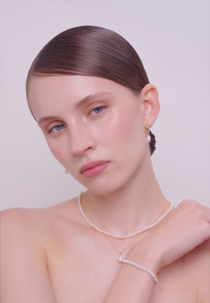 Freshwater Pearl Drop Hoop In Gold