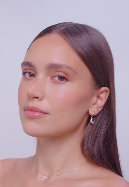Polaris Moon Pavé Drop Hoops In Gold