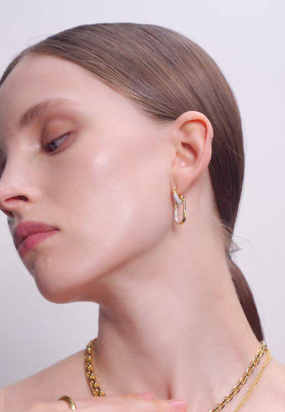 Linked Pavé Drop Hoops In Gold